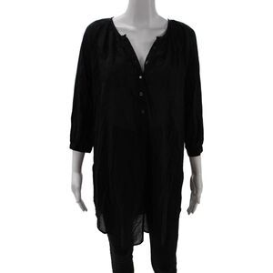 Filippa K Women Tunic V-Neck 3/4 Sleeve Button Cotton Black Size S
